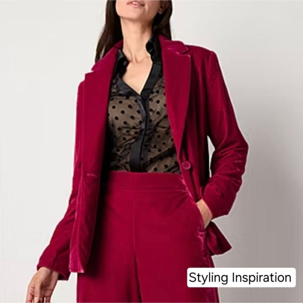 Judith Hart Velvet Blazer Jacket Red 16 Button Pockets Holidays Office Work Goth